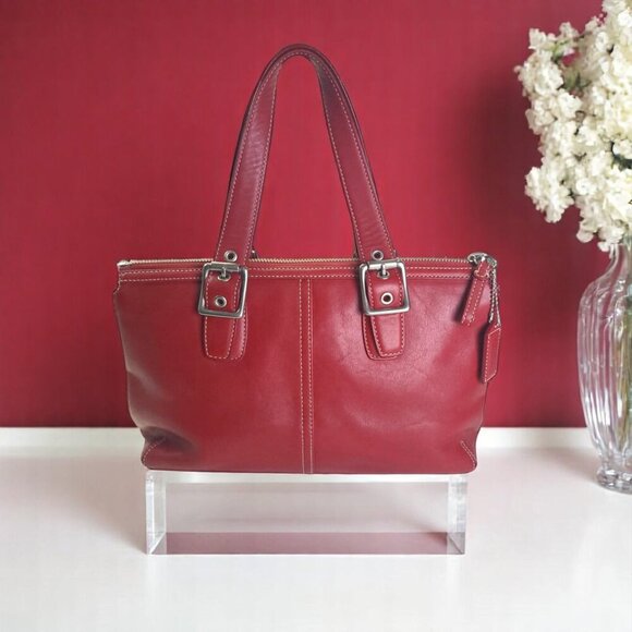 COACH Vintage Legacy Zip Satchel in cherry red. - Picture 3 of 13